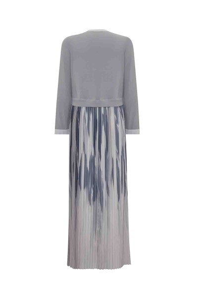 Eteği Desenli Triko Gri Elbise - 2