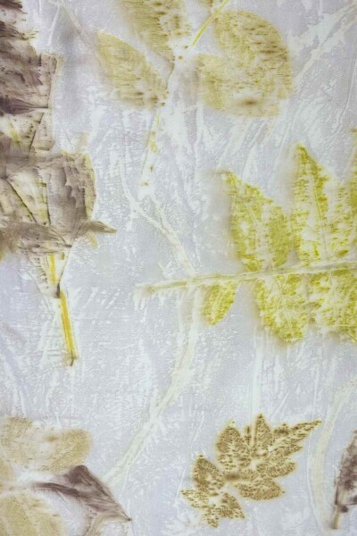 T25PF-5800 Doğal Boyama Yaprak Baskı İpek Şal LİLAC - 2