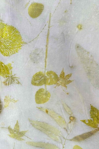 T25PF-5800 Doğal Boyama Yaprak Baskı İpek Şal LİLAC - 3