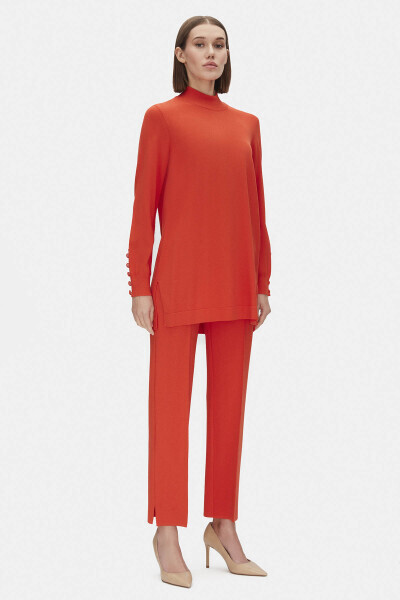 T25PF-6001 Uzun Kollu Triko Tunik 1015-RED 