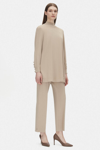 Uzun Kollu Triko Bej Tunik 