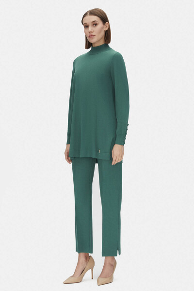 T25PF-6001 Uzun Kollu Triko Tunik 1056-GREEN 
