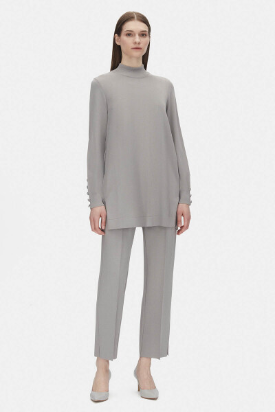 T25PF-6001 Uzun Kollu Triko Tunik 1398-LIGHT GREY 