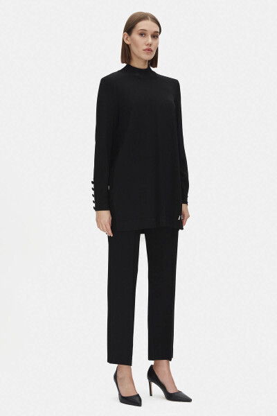 T25PF-6001 Uzun Kollu Triko Tunik BLACK - 2