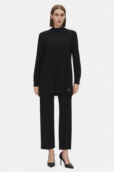 T25PF-6001 Uzun Kollu Triko Tunik BLACK 