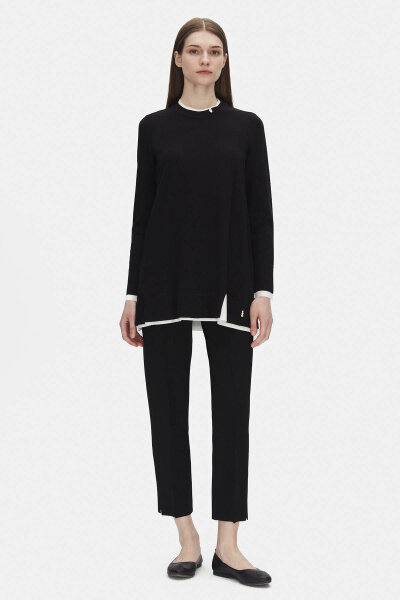T25PF-6002 Yakası Yırtmaçlı Triko Tunik BLACK - MISS DALIDA (1)