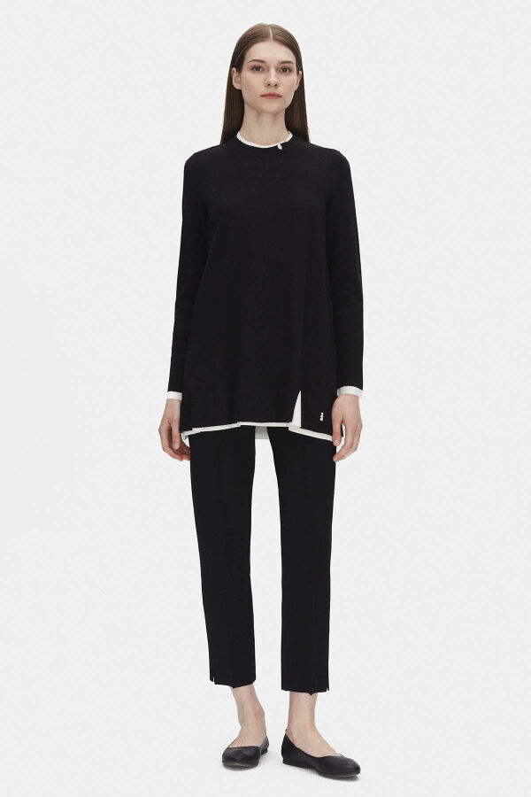 T25PF-6002 Yakası Yırtmaçlı Triko Tunik BLACK - 2