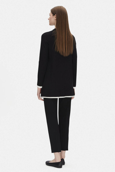 T25PF-6002 Yakası Yırtmaçlı Triko Tunik BLACK - 3