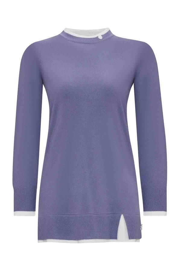 T25PF-6002 Yakası Yırtmaçlı Triko Tunik LİLAC - 1