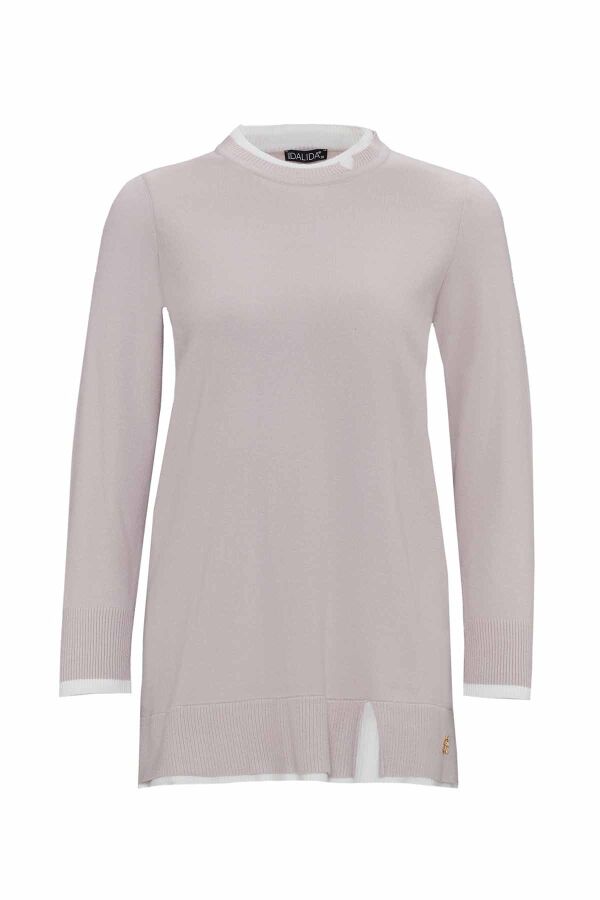 T25PF-6002 Yakası Yırtmaçlı Triko Tunik STONE - 1