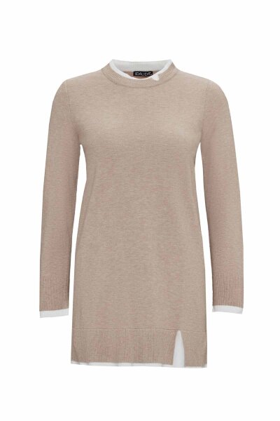 Yakası Yırtmaçlı Triko Vizon Tunik - MISS DALIDA