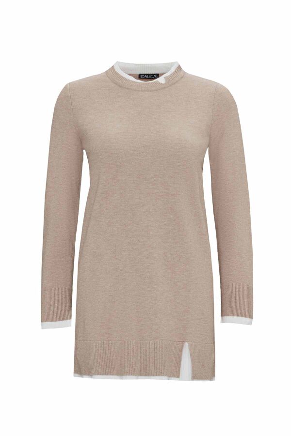 T25PF-6002 Yakası Yırtmaçlı Triko Tunik VİZON - 1