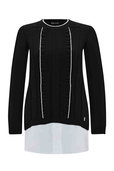 T25PF-6003 Saç Örgü Detaylı Triko Tunik BLACK 