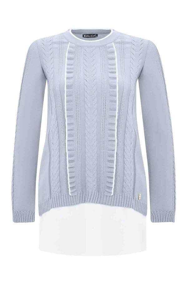 T25PF-6003 Saç Örgü Detaylı Triko Tunik GREY - 1