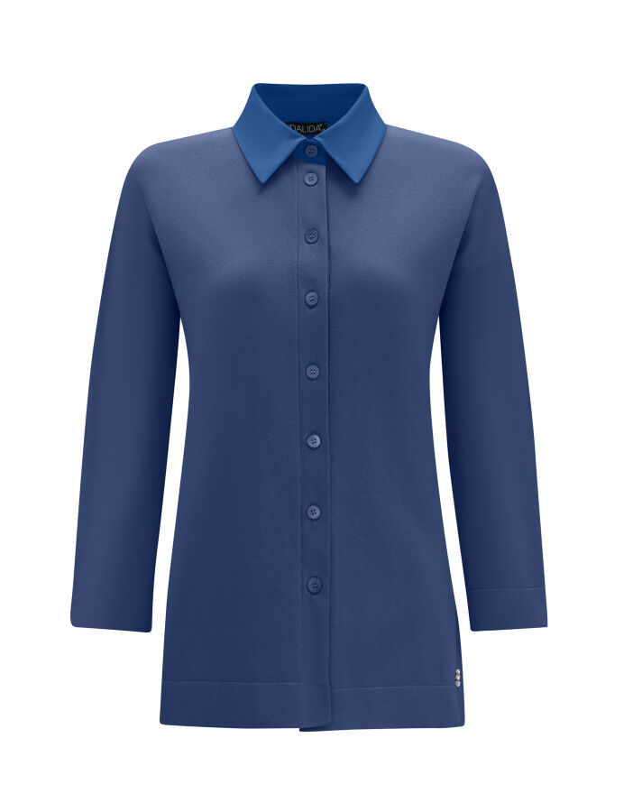 T25PF-6004 Gömlek Yaka Triko Tunik İNDİGO - 1