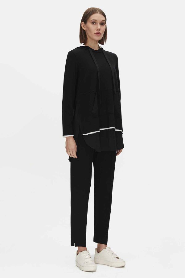 T25PF-6005 Kapüşonlu Triko Tunik BLACK - 1