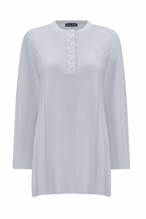 T25PF-6007 Yakası Düğmeli Triko Tunik GREY - 1