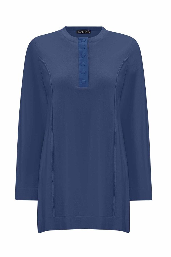 T25PF-6007 Yakası Düğmeli Triko Tunik İNDİGO - 1