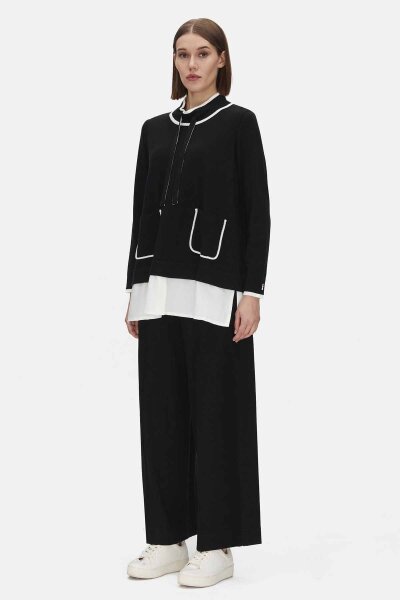 Yakası Büzgülü Cepli Triko Siyah Tunik - MISS DALIDA