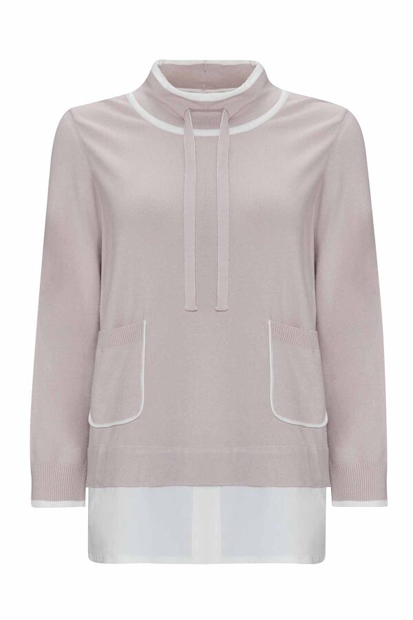 T25PF-6008 Yakası Büzgülü Cepli Triko Tunik STONE - 1