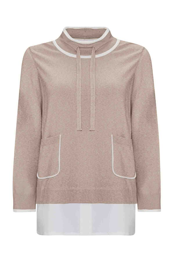 T25PF-6008 Yakası Büzgülü Cepli Triko Tunik VİZON - 1