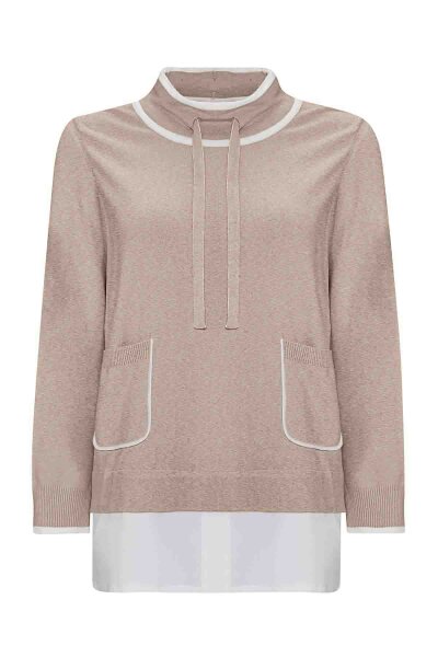 T25PF-6008 Yakası Büzgülü Cepli Triko Tunik VİZON 