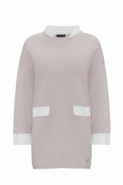 T25PF-6009 CepKapakları Poplin Triko Tunik STONE - 1