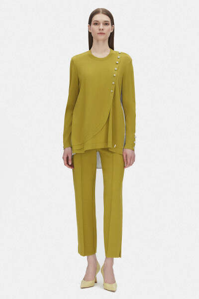 Düğmeleri ve Sırtı Poplin Triko Yeşil Tunik - 1
