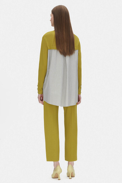 Düğmeleri ve Sırtı Poplin Triko Yeşil Tunik - 2