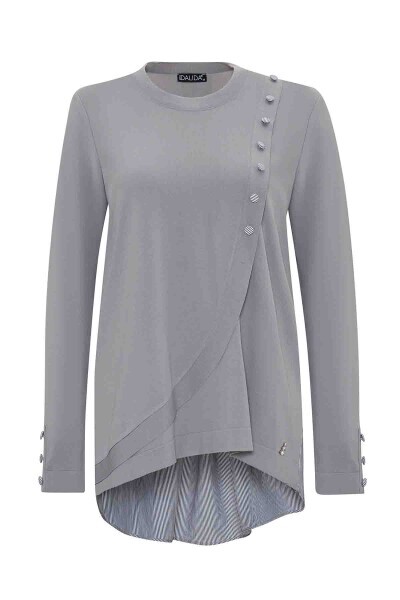 Düğmeleri ve Sırtı Poplin Triko Gri Tunik - 1