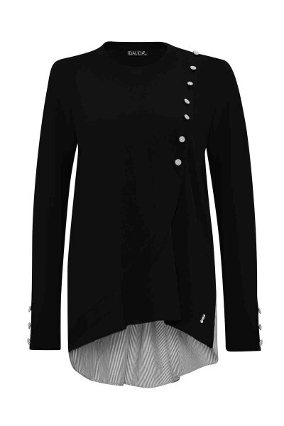 Düğmeleri ve Sırtı Poplin Triko Siyah Tünik - 1