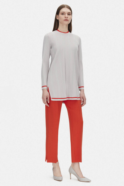 Fitilli Triko Açık Gri Tunik - 1