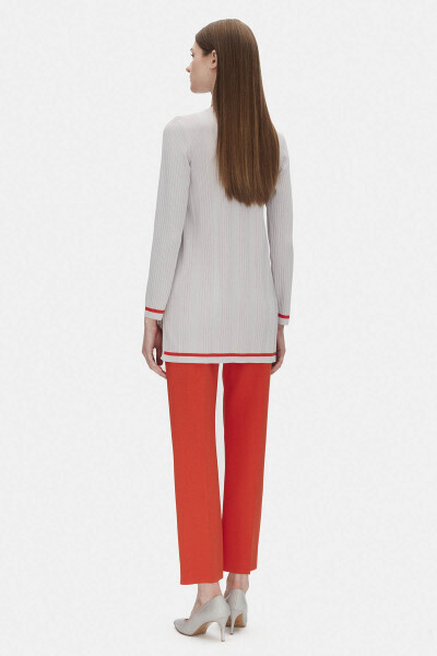 Fitilli Triko Açık Gri Tunik - 2