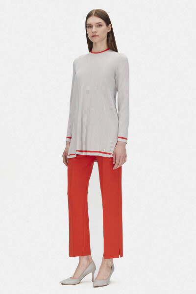 Fitilli Triko Açık Gri Tunik - 3