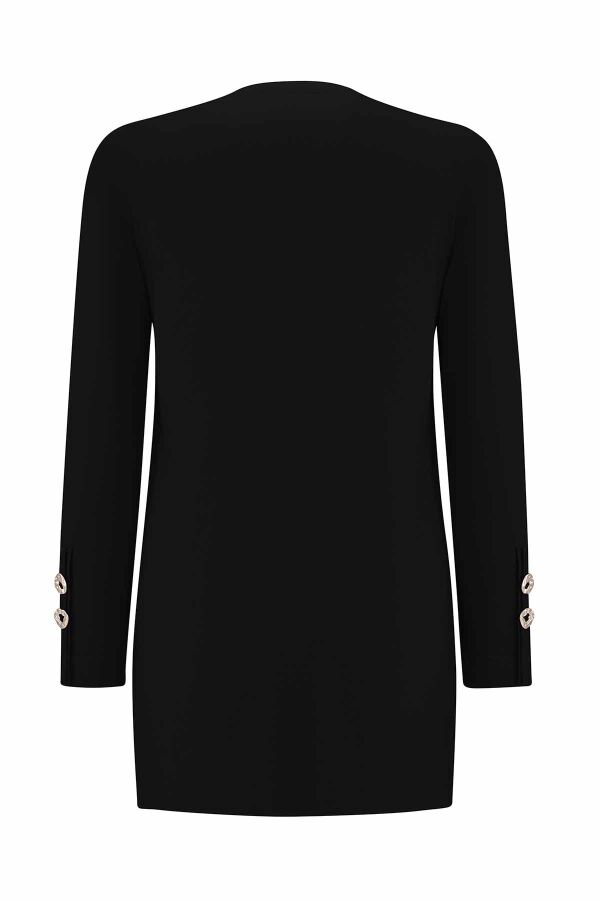 Yanları Yırtmaçlı Triko Siyah Tunik - 2