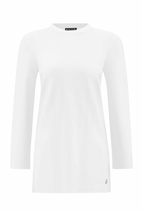 Yanları Yırtmaçlı Triko Ekru Tunik - 1