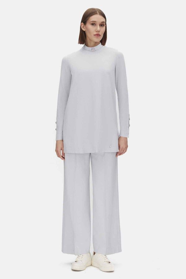 Yanları Yırtmaçlı Triko Gri Tunik - 1