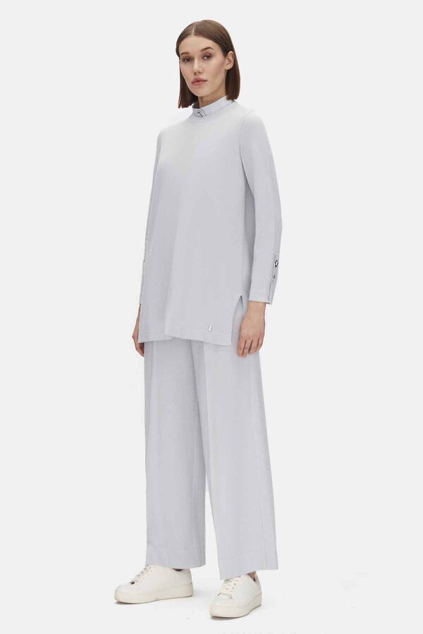 Yanları Yırtmaçlı Triko Gri Tunik - 2