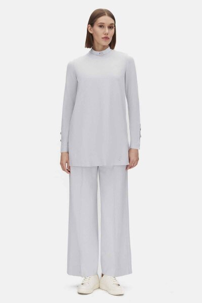 Yanları Yırtmaçlı Triko Gri Tunik 