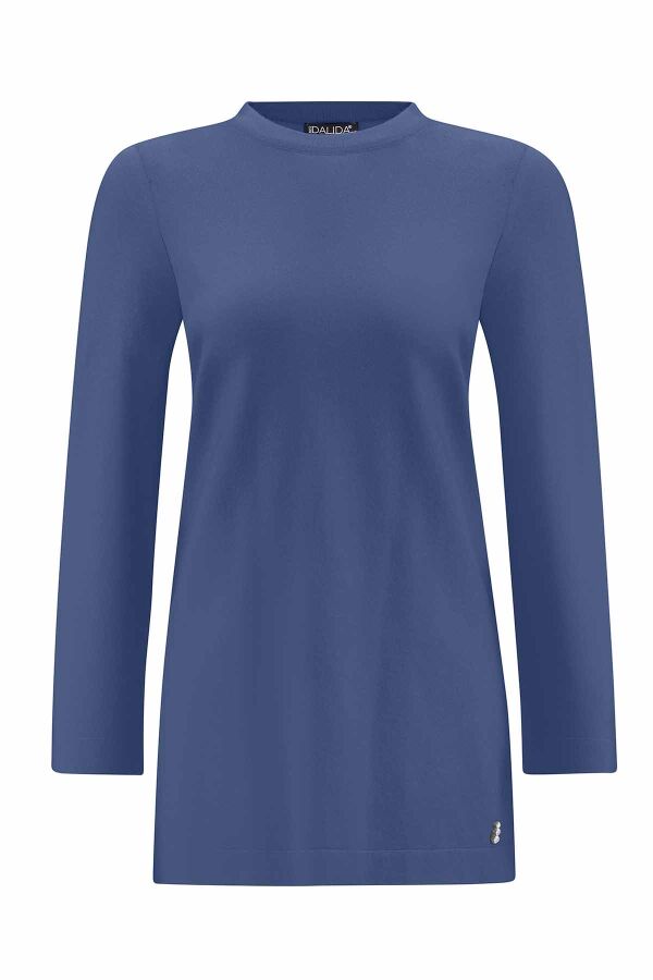 T25PF-6012 Yanları Yırtmaçlı Triko Tunik İNDİGO - 1
