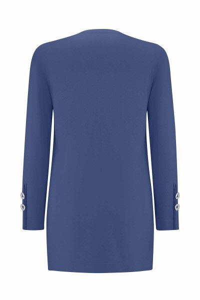 T25PF-6012 Yanları Yırtmaçlı Triko Tunik İNDİGO - 2