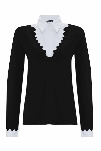 Kısa Kollu Triko Siyah Tunik - 1