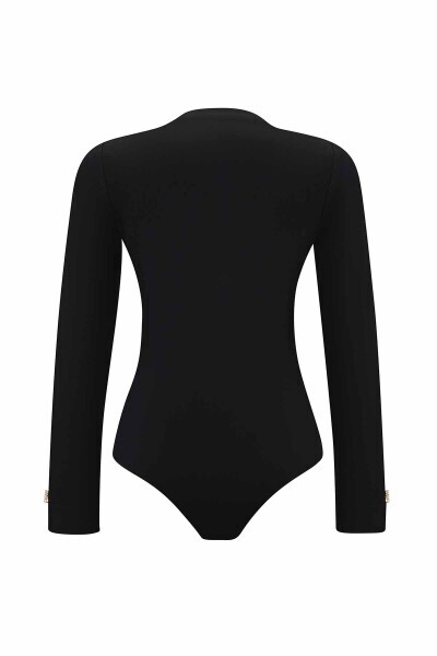 Touch Me Yuvarlak Yaka Siyah Bodysuit - 2
