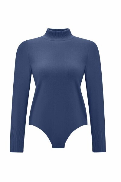 Touch Me Dik Yaka Lacivert Bodysuit 