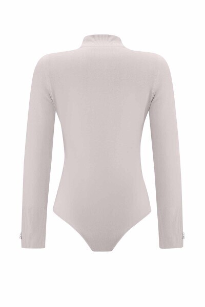 Touch Me Dik Yaka Taş Rengi Bodysuit - 2