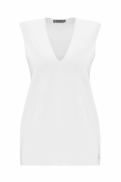 V Yaka Kolsuz Triko Ekru Tunik - 1