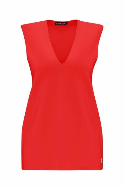 T25PF-6017 V Yaka Kolsuz Triko Tunik 1015-RED 