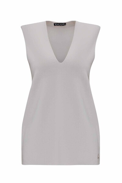 V Yaka Kolsuz Triko Gri Tunik 