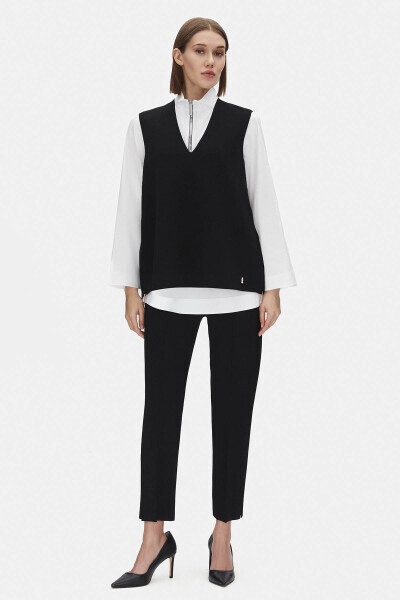 T25PF-6017 V Yaka Kolsuz Triko Tunik BLACK - 1