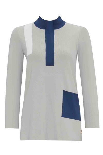 Dik Poplin Yaka Triko Smoke Tunik - 1